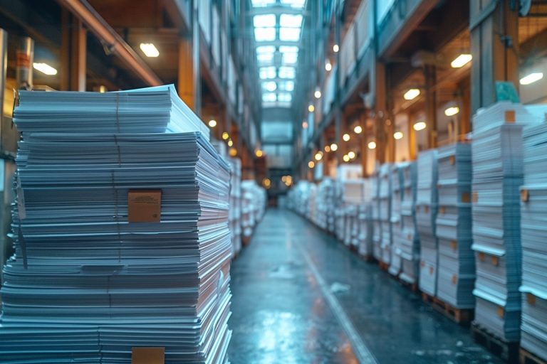 Piles de papiers dans un entrepôt