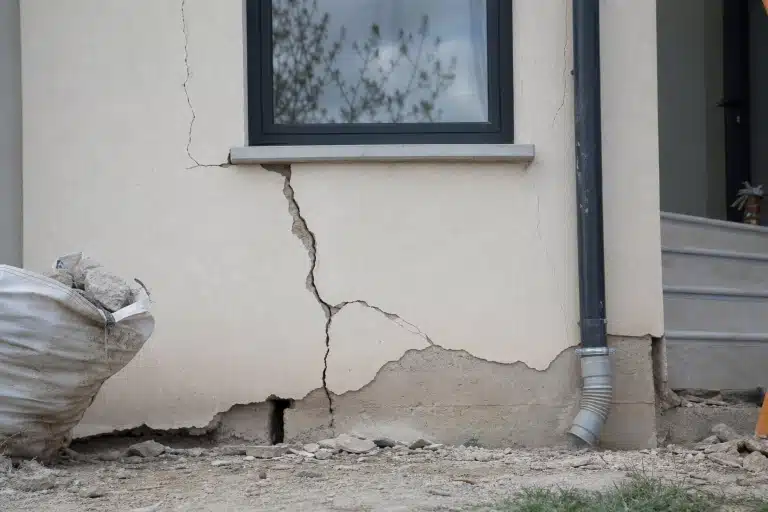Fissure verticale, enduit effrité sous fenêtre